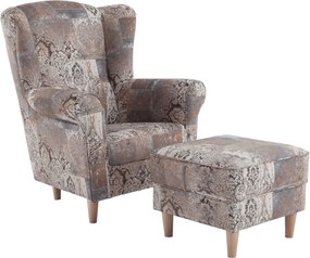 Füles fotel puffal, szövet vintage minta, ASTRID