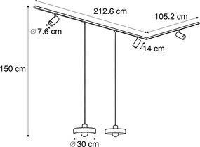 Modern sínrendszer fekete, 2 fehér függőlámpával és 3 spotlámpával, 1 fázisú - Iconic Jeana Luxe Jina