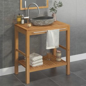 vidaXL tömör tíkfa fürdőszobai pipereszekrény folyami kő mosdóval