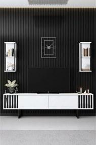 TV-állvány polcokkal Chrome White and Black