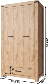 Szekrény 2D1S, wotan tölgy, MORATIZ