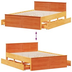 barna tömör fenyőfa fejtámlás ágykeret matrac nélkül 150x200 cm