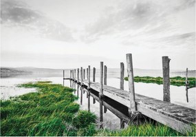 Flizelin fotótapéta Fa móló a ködben fű tó 350x250 +ragasztó