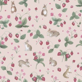 Holden Decor Adventure Awaits Bunnies & Berries rózsaszín állatos papír tapéta – 14141