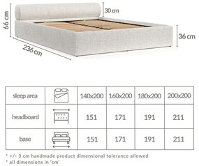 Krémszínű kárpitozott ágyneműtartós franciaágy ágyráccsal 180x200 cm Solvo – Maison de Rêve