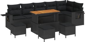 vidaXL Kerti Kanapé Szett 10 pcs Fekete polirattan