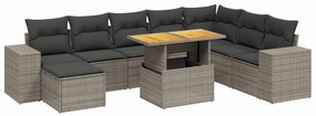 9 részes szürke polyrattan kerti ülőgarnitúra párnákkal