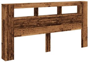 antik fa színű szerelt fa LED-es fejtámla 200x18,5x103,5 cm