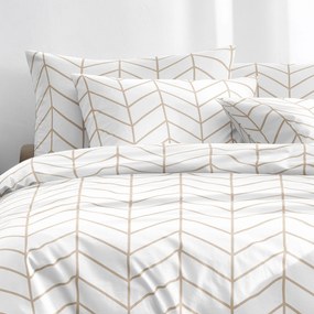Goldea pamut ágyneműhuzat - bézs cikkcakk fehéren 140 x 200 és 70 x 90 cm