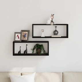 Fali Polcok 2 Darab Fekete Tölgy 60x15x23 cm Műanyag Fából Készült