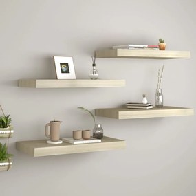 4 db tölgyszínű MDF lebegő fali polc 60 x 23,5 x 3,8 cm