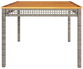 szürke polyrattan és akácfa kerti asztal 180 x 90 x 75 cm