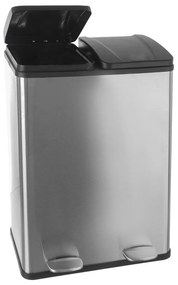 Fényes ezüstszínű rozsdamentes acél szelektív pedálos szemetes 2x30 l Duo – Orion