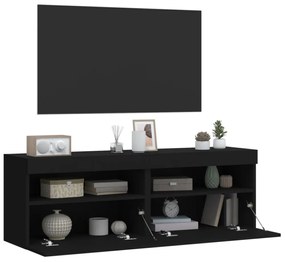 2 db fekete fali TV-szekrény LED-világítással 60x30x40 cm