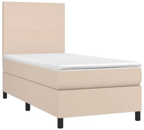 cappuccino színű műbőr rugós ágy matraccal és LED-del 90x190 cm