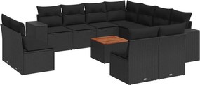 vidaXL 12 részes fekete polyrattan kerti ülőgarnitúra párnákkal