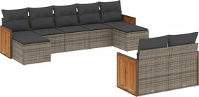 vidaXL 9 részes szürke polyrattan kerti ülőgarnitúra párnákkal