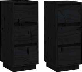 vidaXL 2 db fekete tömör fenyőfa tálalószekrény 32 x 34 x 75 cm