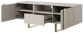 Verica 150 cm-es TV-szekrény nyitott polccal - kasmír / arany lábak