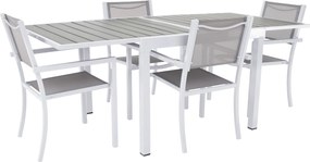 Kerti rakásolható szék, fehér acél/világosszürke, DORIO