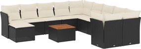 vidaXL 12 részes fekete polyrattan kerti ülőgarnitúra párnákkal