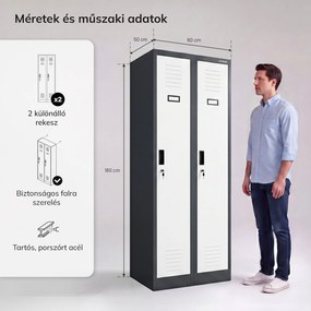 Kétrekeszes dolgozói öltözőszekrény antracit-fehér: KACPER II, 600 x 1800 x 500 mm