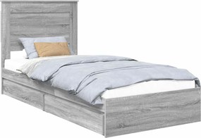 vidaXL Tárolós Ágy fejtámlával Szürke Sonoma 90 x 190 cm Faanyag