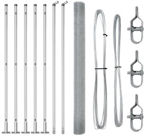 Horganyzott Drótkerítés 7 Flangált Oszloppal 1.4x10 m Horganyzott Acélból