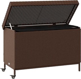 Barna Polyrattan Kerti Tárolóláda Kerekekkel 110X55X73 Cm