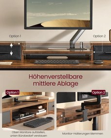 Magasságállítható elektromos íróasztal led világítással(7 szín), 60 x 120 cm, vintage barna/fekete