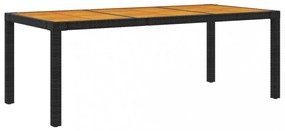fekete polyrattan és akácfa kerti asztal 190 x 90 x 75 cm
