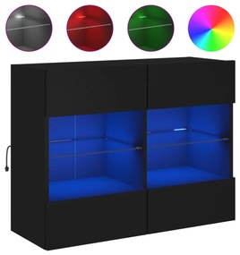 fekete fali TV-szekrény LED-világítással 78,5x30x60,5 cm