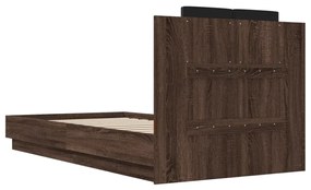 barna tölgyszínű szerelt fa ágykeret fejtámlával 90 x 190 cm