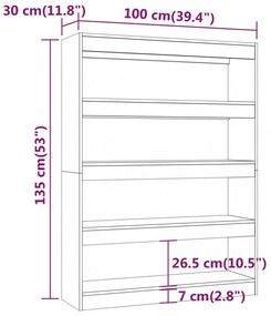 magasfényű fehér könyvszekrény/térelválasztó 100 x 30 x 135 cm