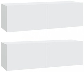 2 db fehér szerelt fa fali TV-szekrény 100 x 30 x 30 cm