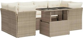 vidaXL 7 részes bézs polyrattan kerti ülőgarnitúra párnákkal