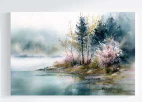 Vászonkép Canvas Tájkép Tó Part Fák Tavasz Köd 120x80