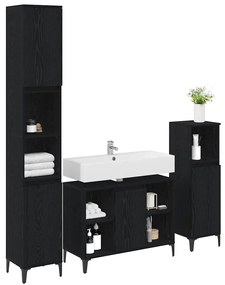 vidaXL Fürdőszoba bútor szett polcokkal 3 pcs Musta tammi Faanyag