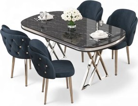 Zae étkezőgarnitúra, fekete márvány-króm, 168 cm – TR240CHR3079
