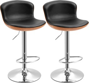HOMCOM 2 darabos Kortárs Design Bárszék Szett, Magasság Állítható 64-85 cm, 360°-ban Forgatható Műbőr Fekete Imitált Fa | Aosom