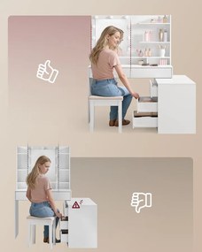 VASAGLE Kailyn LED-es sminkasztal 8 fiókkal és tükörrel, felhőfehér