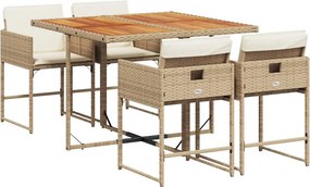 vidaXL 5 részes bézs polyrattan kerti étkezőgarnitúra párnákkal