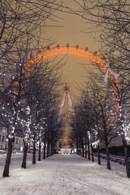 Poszter 40x60cm London Eye éjszaka fákkal, Assaf Frank