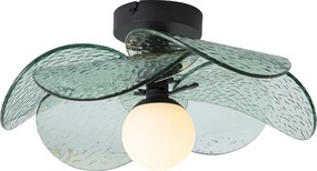 Design mennyezeti lámpa fekete zöld bordázott üveggel - Kemner