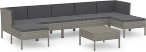 vidaXL 8 részes szürke polyrattan kerti ülőgarnitúra párnákkal