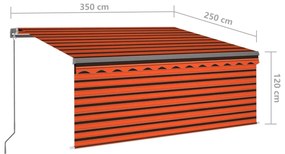 narancssárga-barna LED-es napellenző redőnnyel 3,5 x 2,5 m