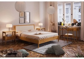 Tölgyfa franciaágy kárpitozott ágytamlával 160x200 cm Pola - The Beds