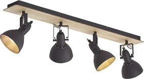 Fekete mennyezeti spotlámpa fával, 4 lámpás, forgatható és dönthető - Jakub