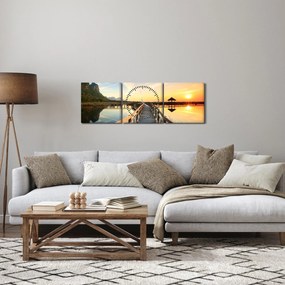 Fából készült móló képe (órával) (90x30 cm)