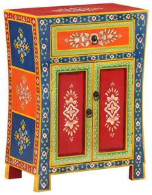 kézzel festett tömör mangófa kisszekrény ajtókkal 53x30x74 cm